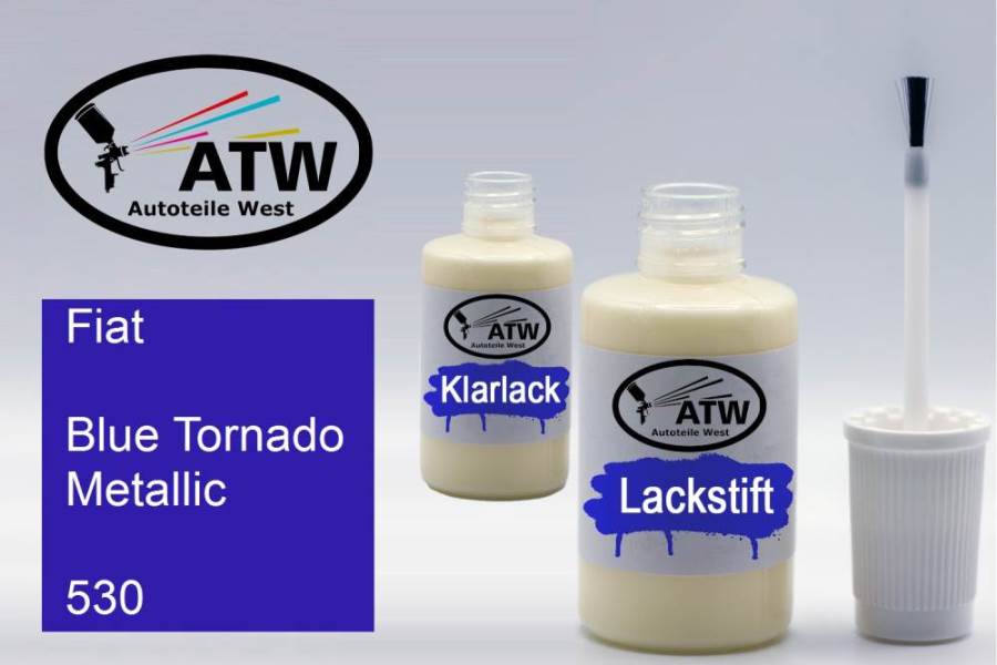 Fiat, Blue Tornado Metallic, 530: 20ml Lackstift + 20ml Klarlack - Set, von ATW Autoteile West.